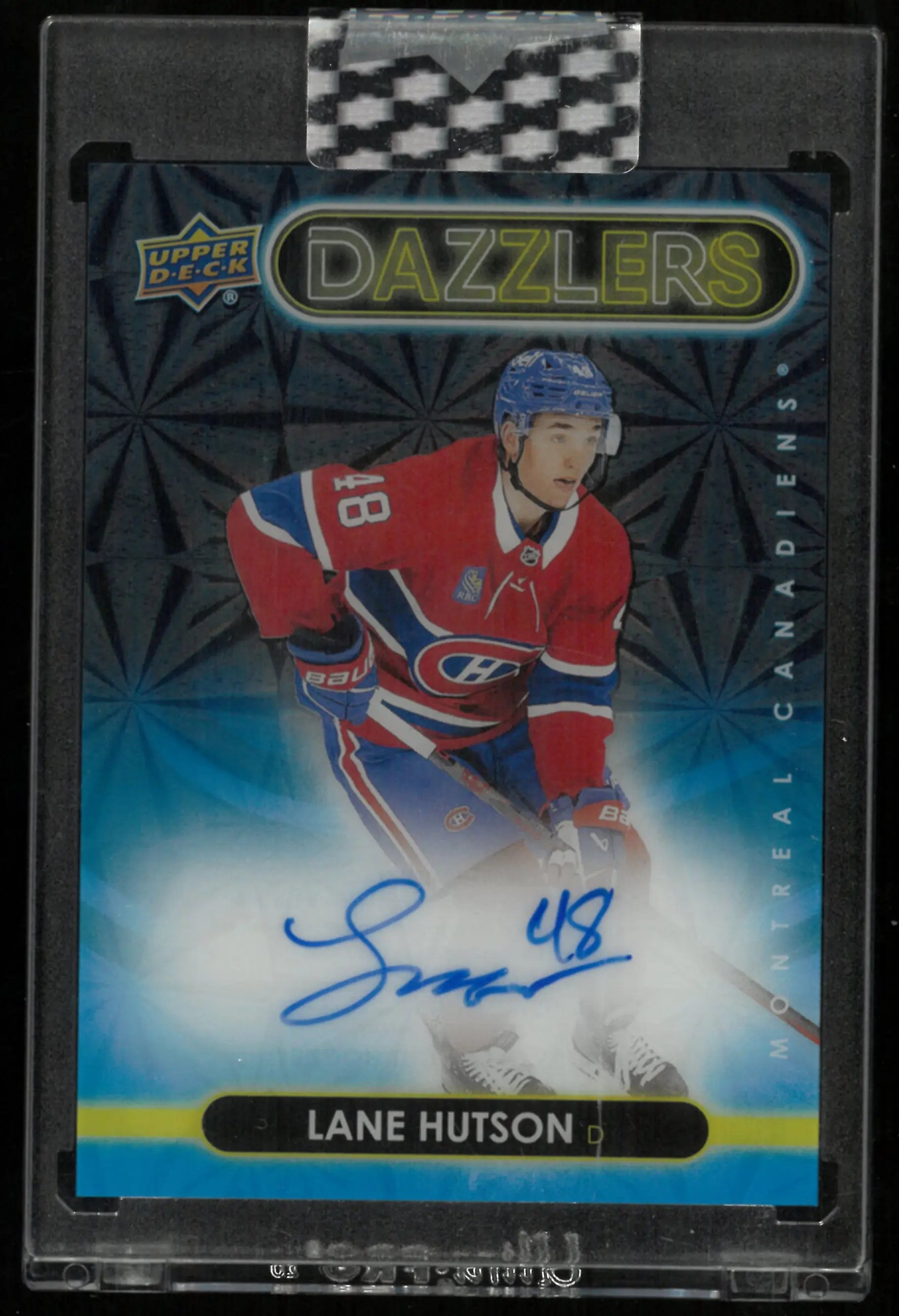2024-25 Upper Deck Clear Cut Lane Hutson RC Rookie Blue Dazzlers Auto 