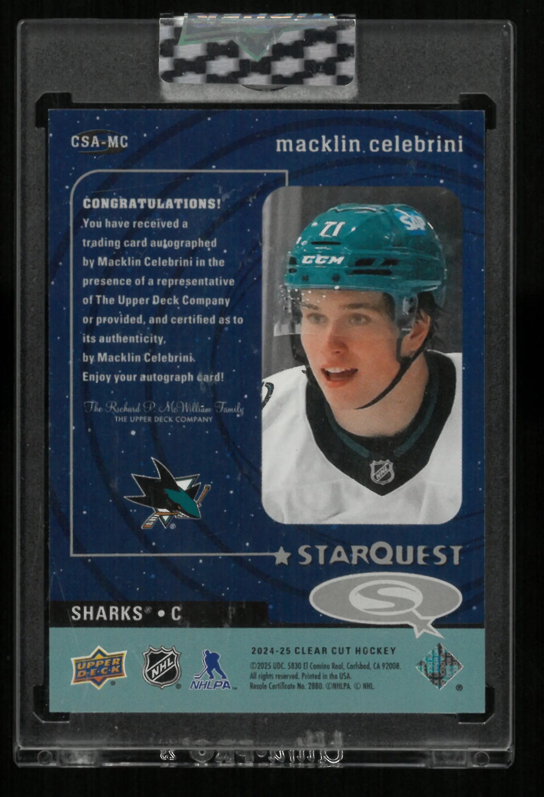 2024-25 Upper Deck Clear Cut Star Quest Macklin Celebrini Autograph Auto 