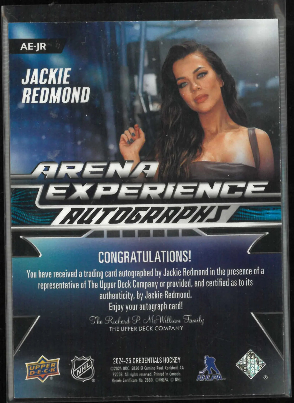 2024-25 Upper Deck Credentials Arena Experience Autographs Jackie Redmond Auto 