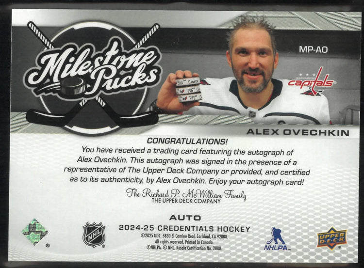 2024-25 Upper Deck Credentials Milestone Pick Autograph Alex Ovechkin Auto 