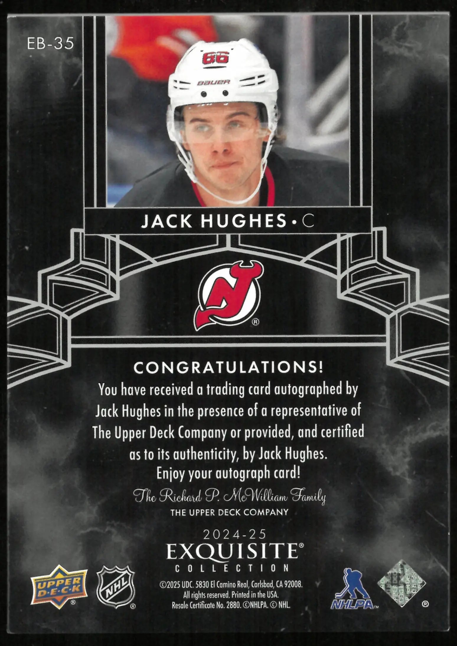 2024-25 Upper Deck Exquisite Collection Black Gold Auto Jack Hughes /25 