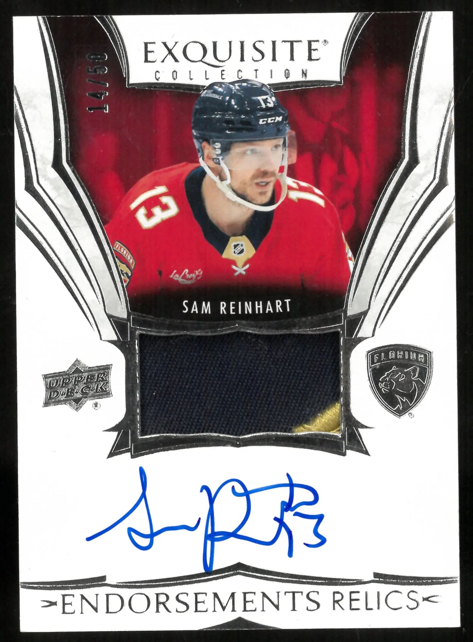 2024-25 Upper Deck Exquisite Collection Endorsements Relics Patch Auto Sam Reinhart /50 