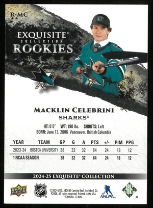 2024-25 Upper Deck Exquisite Collection Macklin Celebrini RC Rookies /399 
