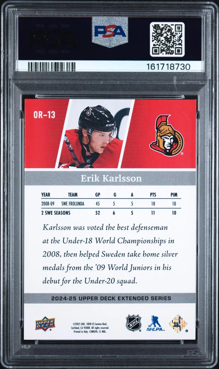 2024-25 Upper Deck Extended Series Outburst Retro Young Guns Erik Karlsson PSA 9 