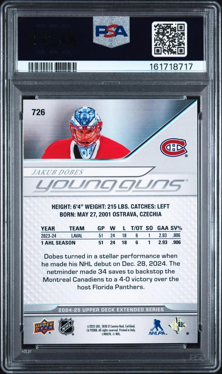 2024-25 Upper Deck Extended Series Rookie Young Guns Jakub Dobes RC PSA 10 
