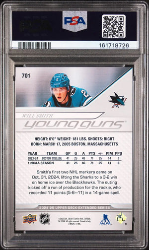 2024-25 Upper Deck Extended Series Rookie Young Guns Will Smith RC PSA 9 