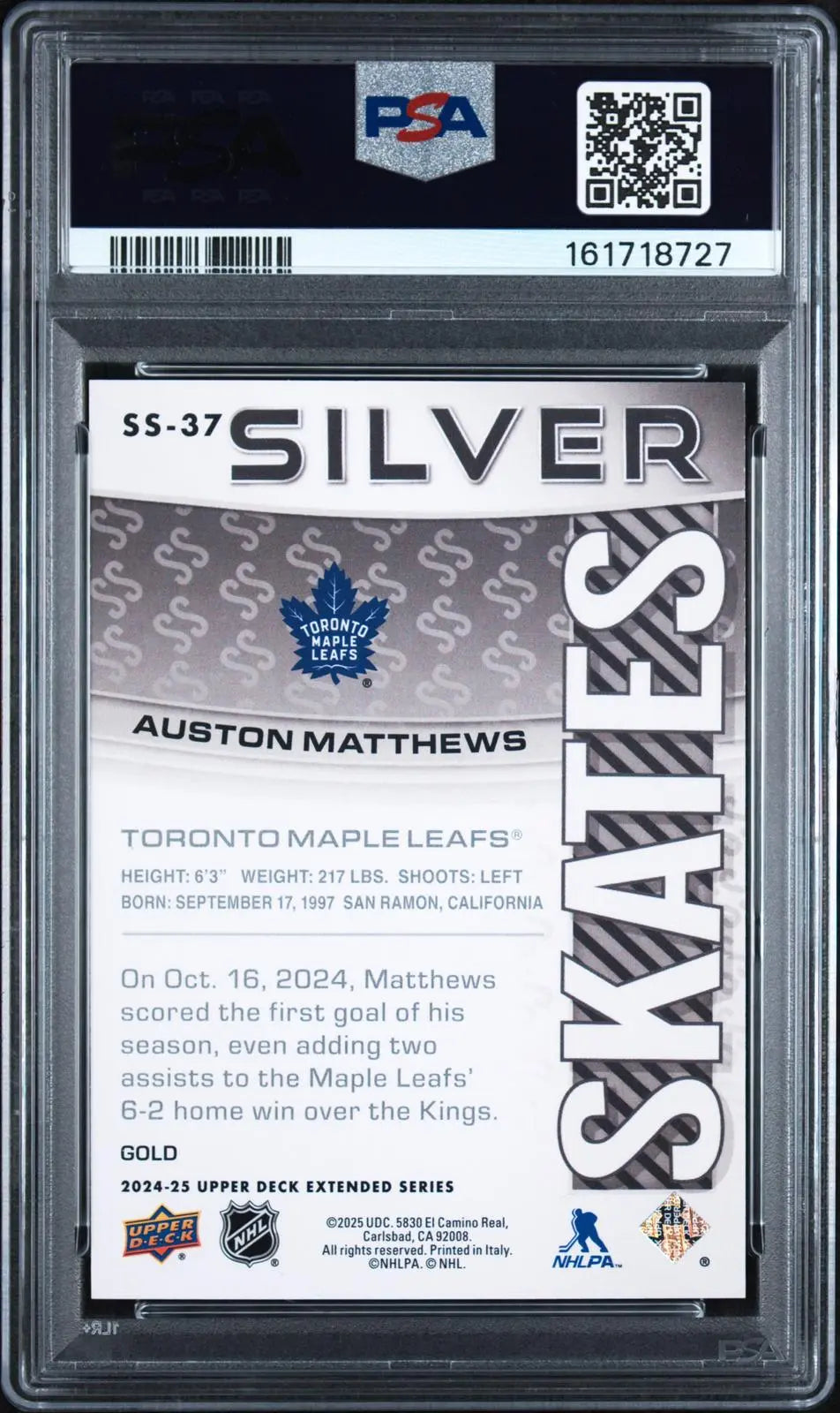 2024-25 Upper Deck Extended Series Silver Skates Auston Matthews Gold PSA 9 