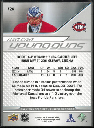 2024-25 Upper Deck Extended Series Young Guns Rookie Jakub Dobes RC 