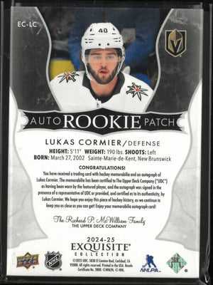 2024-25 Upper Deck Exuisite Collection Rookie Auto Patch Lukas Cormier Auto /40 RC 