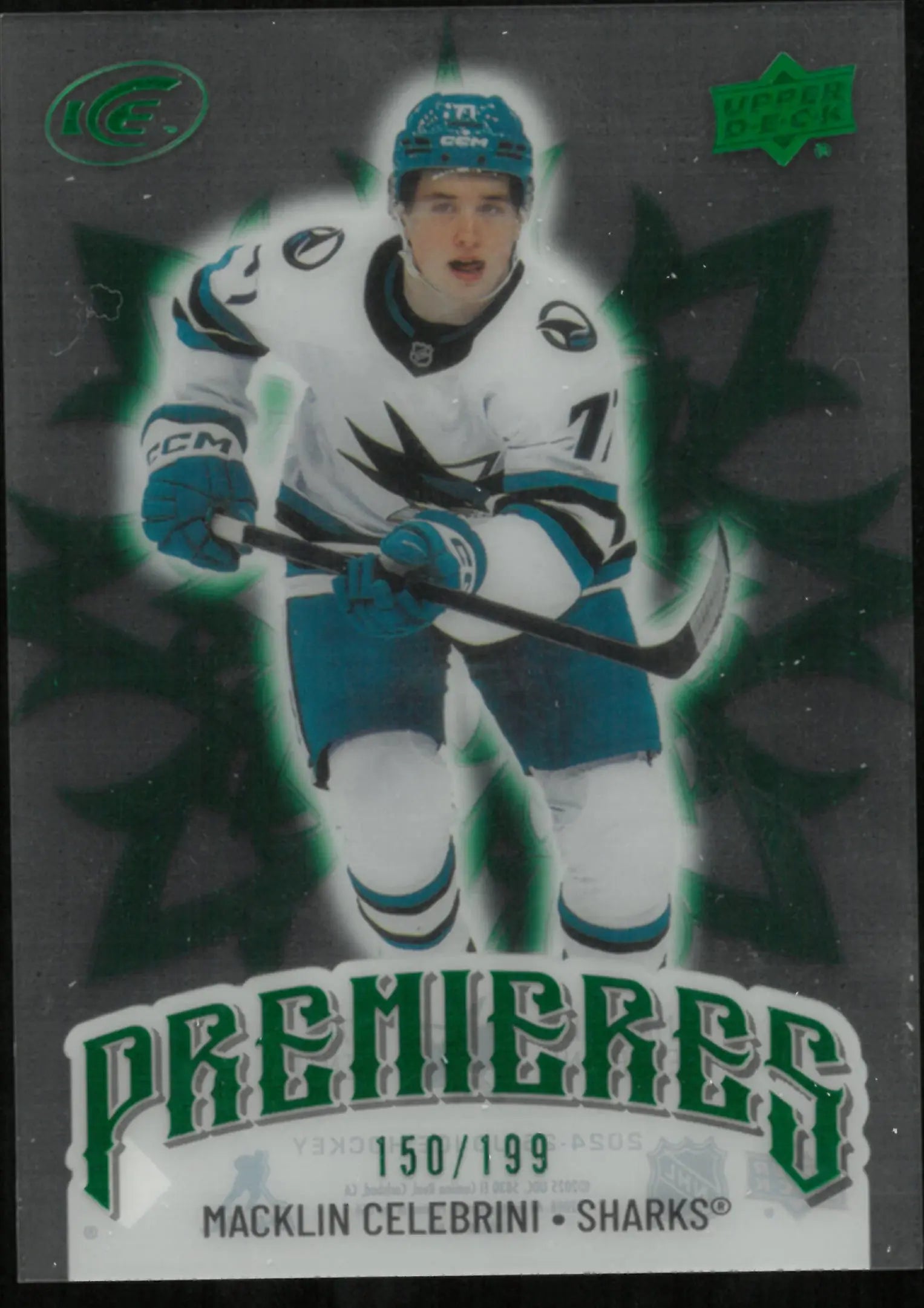 2024-25 Upper Deck Ice Hockey Premieres Clear Cut Macklin Celebrini /199 