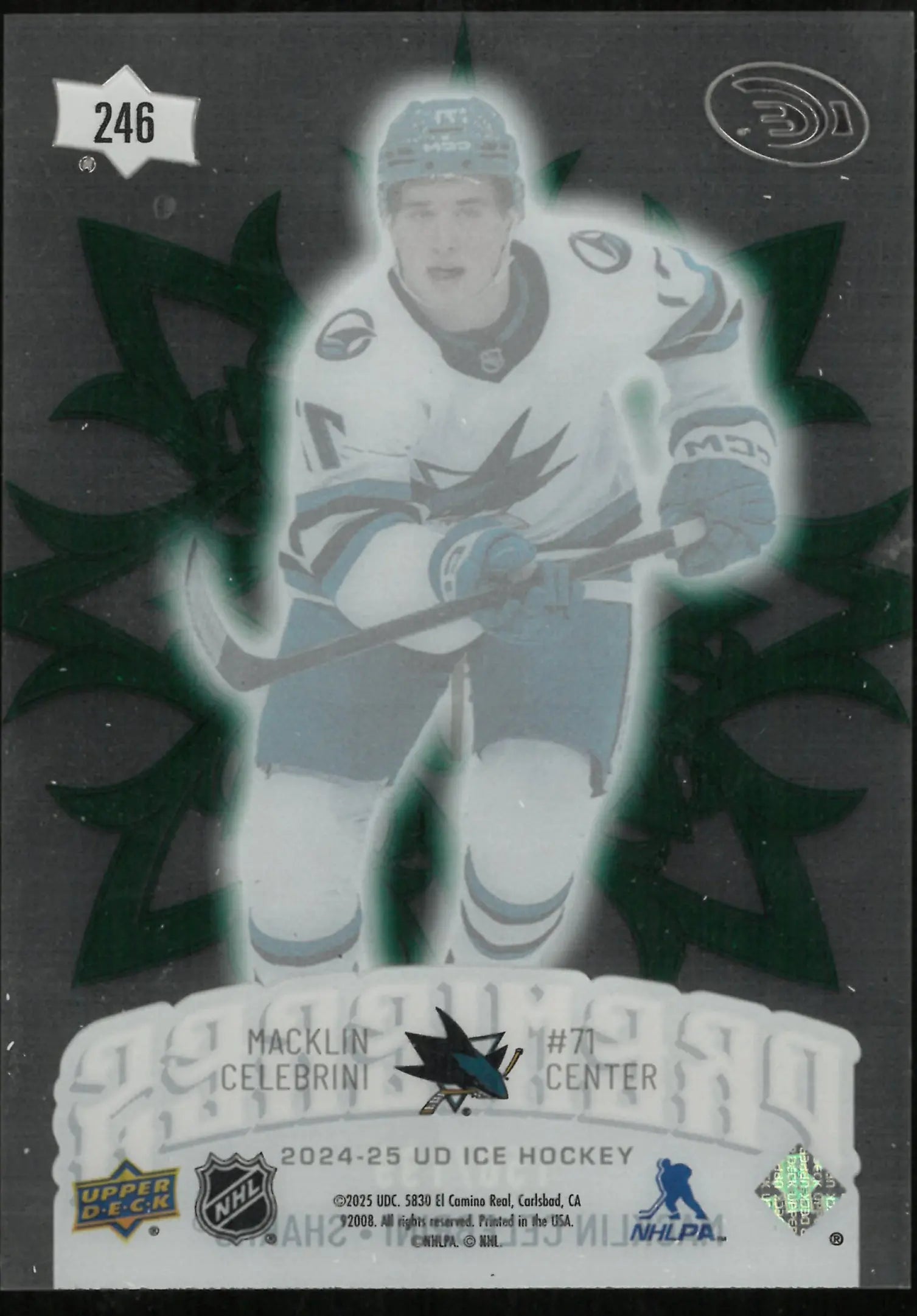 2024-25 Upper Deck Ice Hockey Premieres Clear Cut Macklin Celebrini /199 
