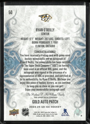 2024-25 Upper Deck Ice Hockey Ryan O'Reilly Patch Autograph /49 