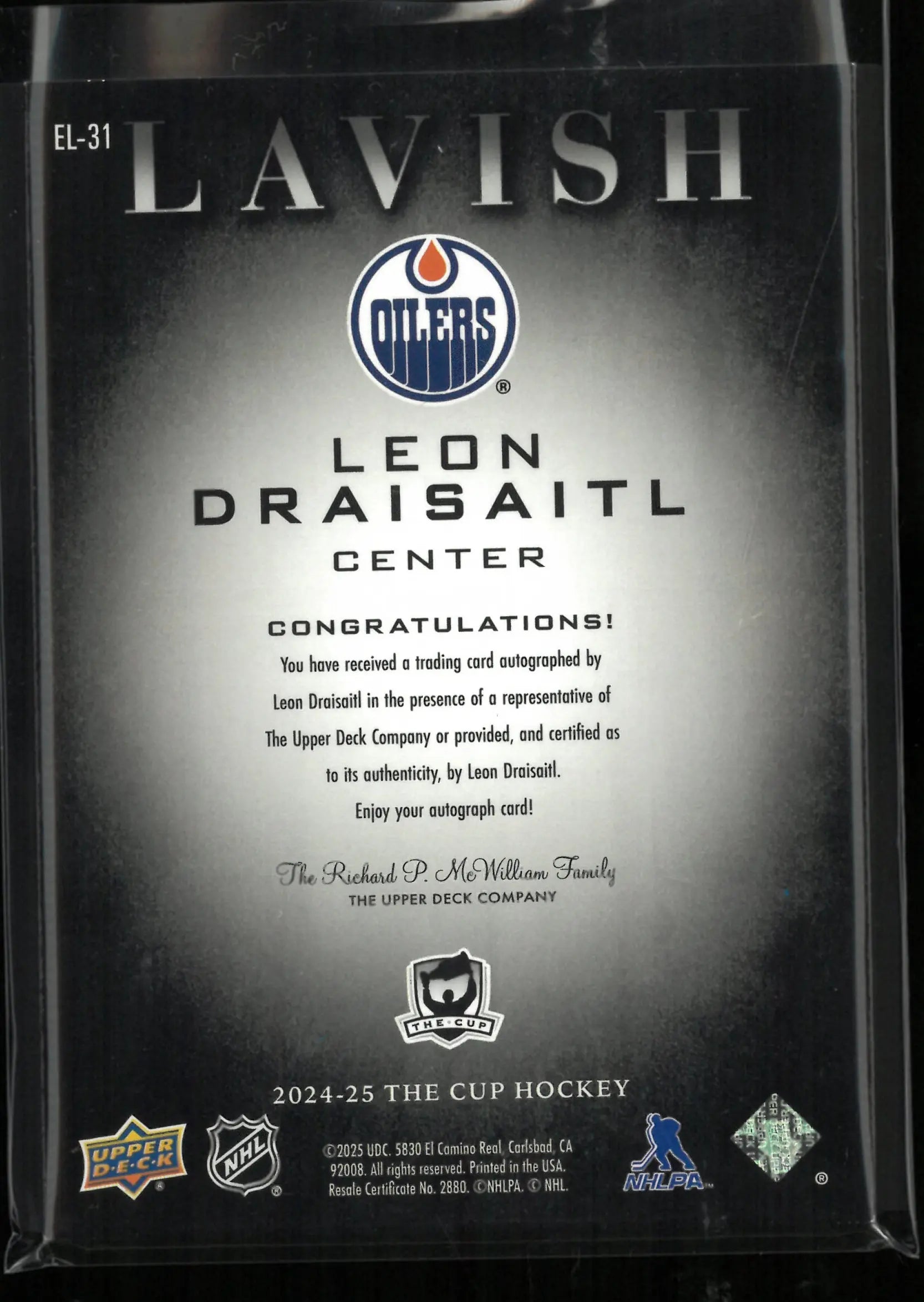 2024-25 Upper Deck Lavis Leon Draisaitl Autograph Auto /25 