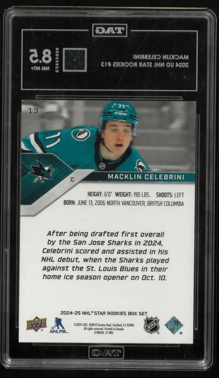 2024-25 Upper Deck NHL Star Rookies Box Set Hockey Macklin Celebrini RC TAG 8.5 