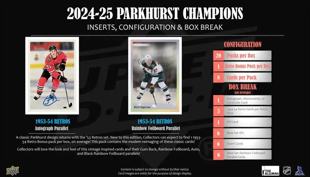 2024-25 Upper Deck Parkhurst Champions Hockey Hobby Pack (Single Pack Sales) 