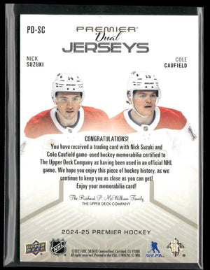 2024-25 Upper Deck Premier Dual Jerseys Patch Suzuki Caufield /99 