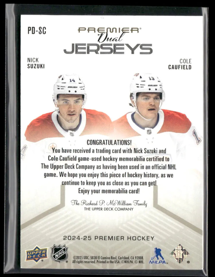 2024-25 Upper Deck Premier Dual Jerseys Patch Suzuki Caufield /99 