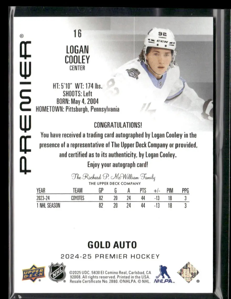 2024-25 Upper Deck Premier Gold Auto Logan Cooley /25 