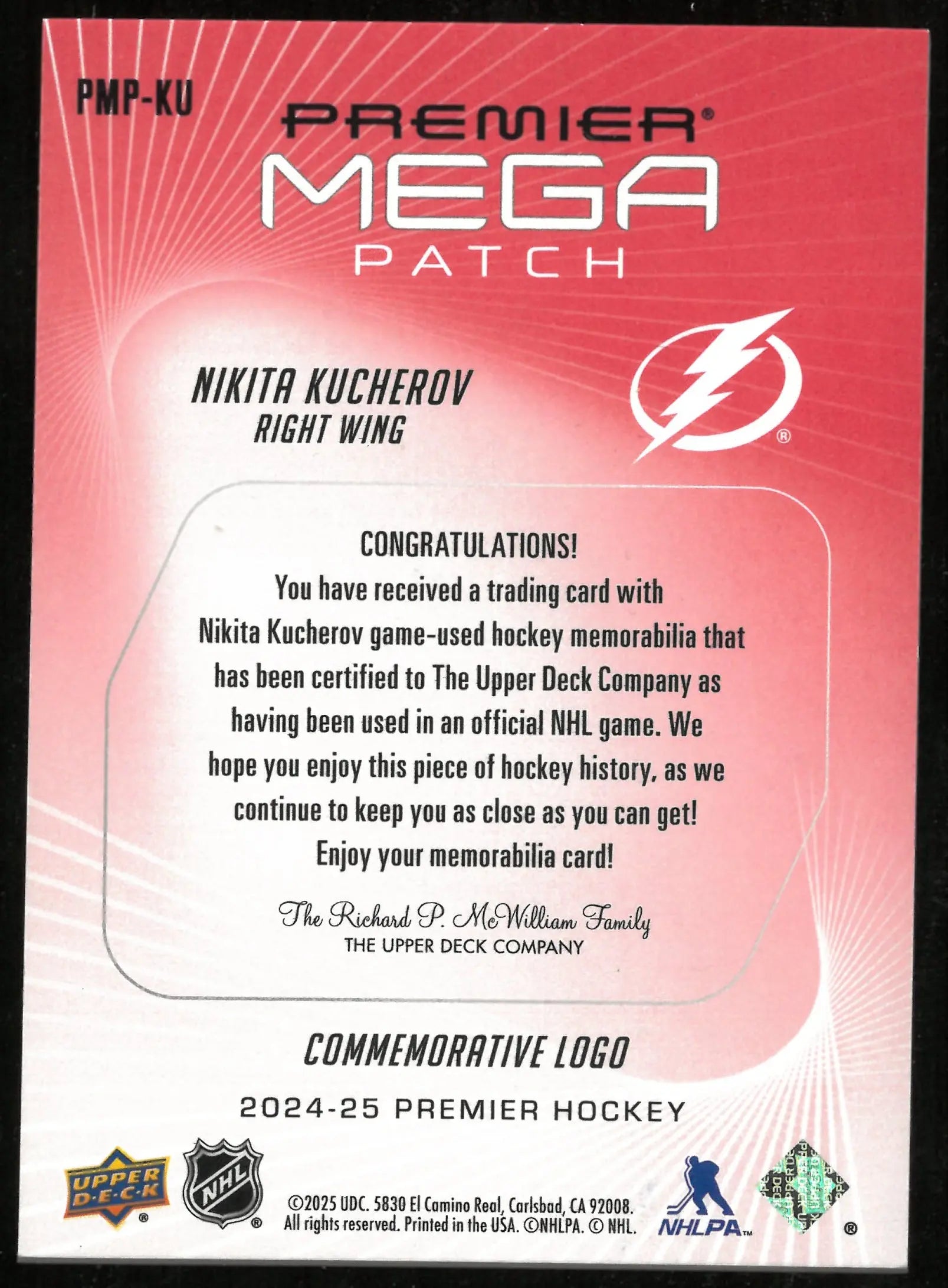 2024-25 Upper Deck Premier Mega Patch Nikita Kucherov /3 