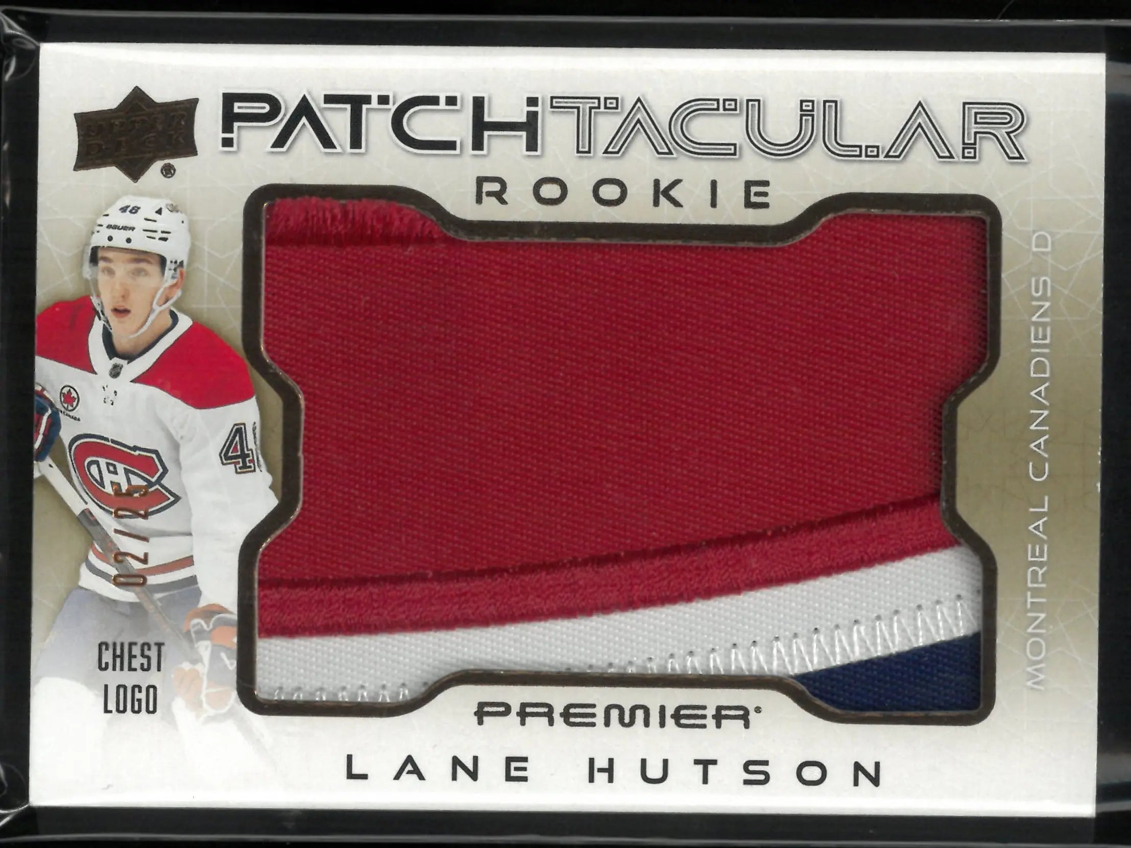 2024-25 Upper Deck Premier Patchtacular Chest Logo Rookie Lane Hutson RC 