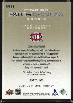2024-25 Upper Deck Premier Patchtacular Chest Logo Rookie Lane Hutson RC 