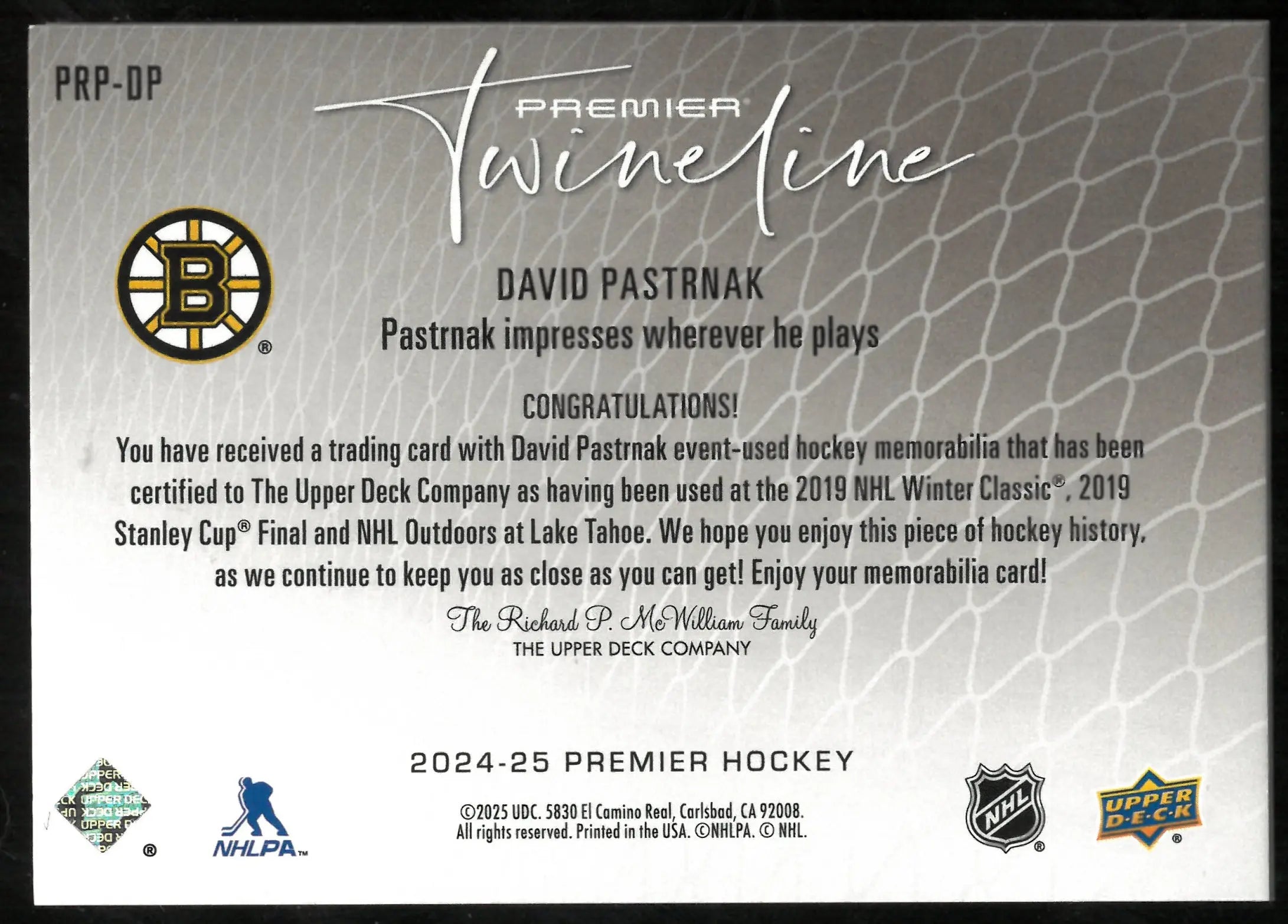 2024-25 Upper Deck Premier Twine Line David Pasternak /25 
