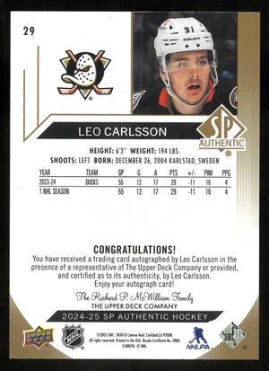 2024-25 Upper Deck SP Authentic Autograph Leo Carlsson Auto Limited 