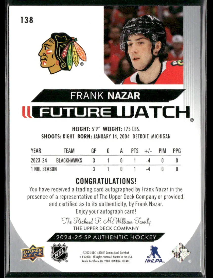 2024-25 Upper Deck SP Authentic Rookie Future Watch Auto Frank Nazar /999 