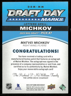 2024-25 Upper Deck SP Game Used Draft Day Marks Rookie Patch Auto Matvei Michkov /35 