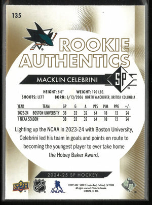 2024-25 Upper Deck SP Hockey Gold Rookie Authentics Macklin Celebrini 