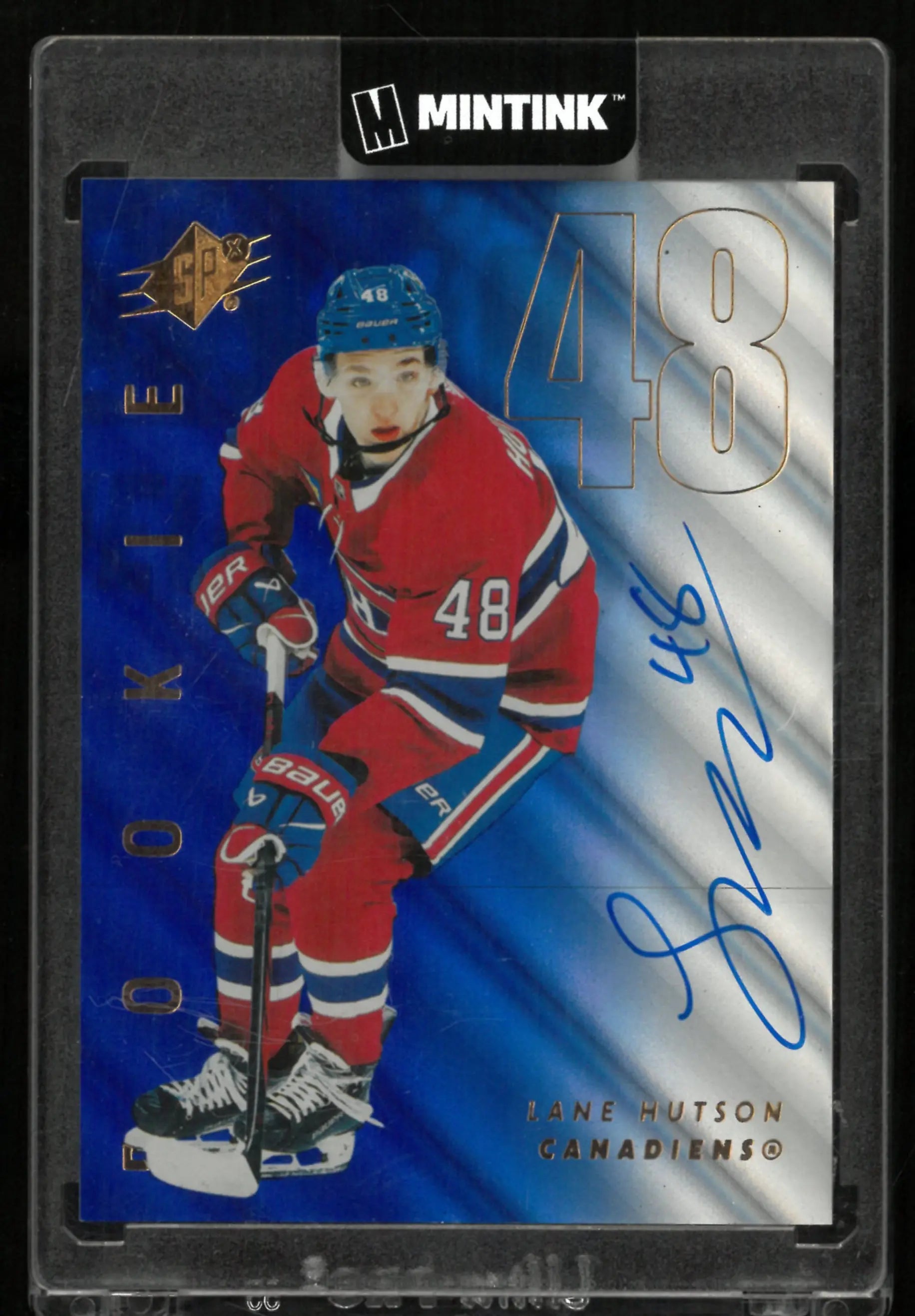 2024-25 Upper Deck SPx Lane Hutson Blue Auto Rookie RC 