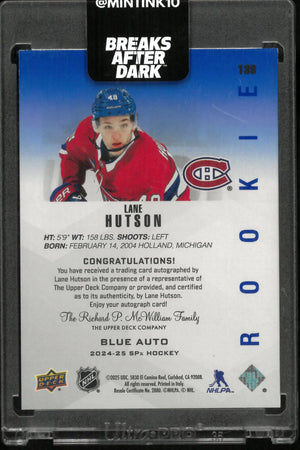 2024-25 Upper Deck SPx Lane Hutson Blue Auto Rookie RC 