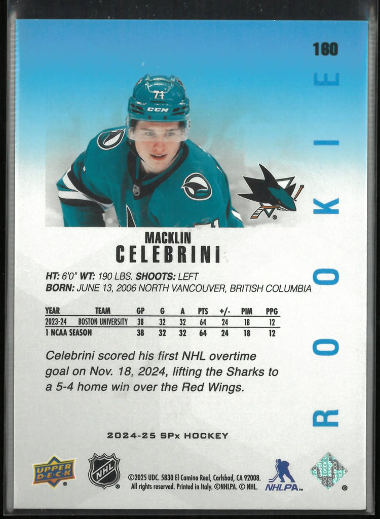 2024-25 Upper Deck SPx Rookie Macklin Celebrini RC 