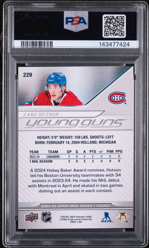 2024-25 Upper Deck Series 1 Lane Hutson Young Guns RC Rookie #229 PSA 8 
