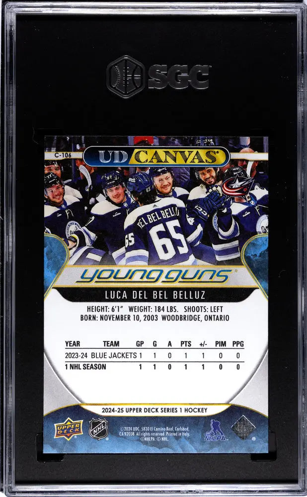 2024-25 Upper Deck Series 1 Luca Del Bel Belluz UD Canvas Young Guns RC SGC 10 