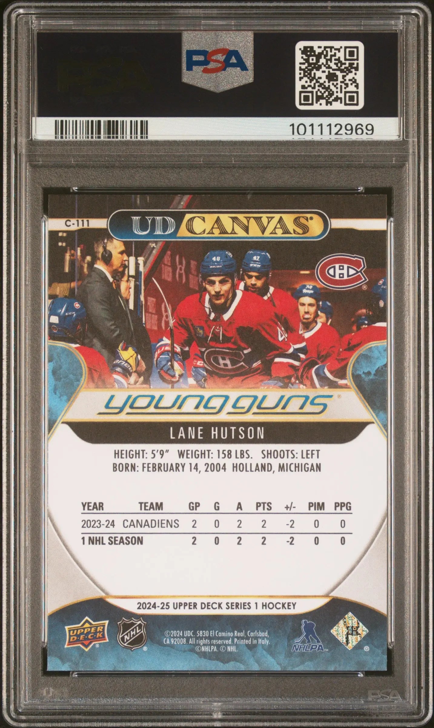 2024-25 Upper Deck Series 1 UD Canvas Young Guns RC Lane Hutson PSA 9 