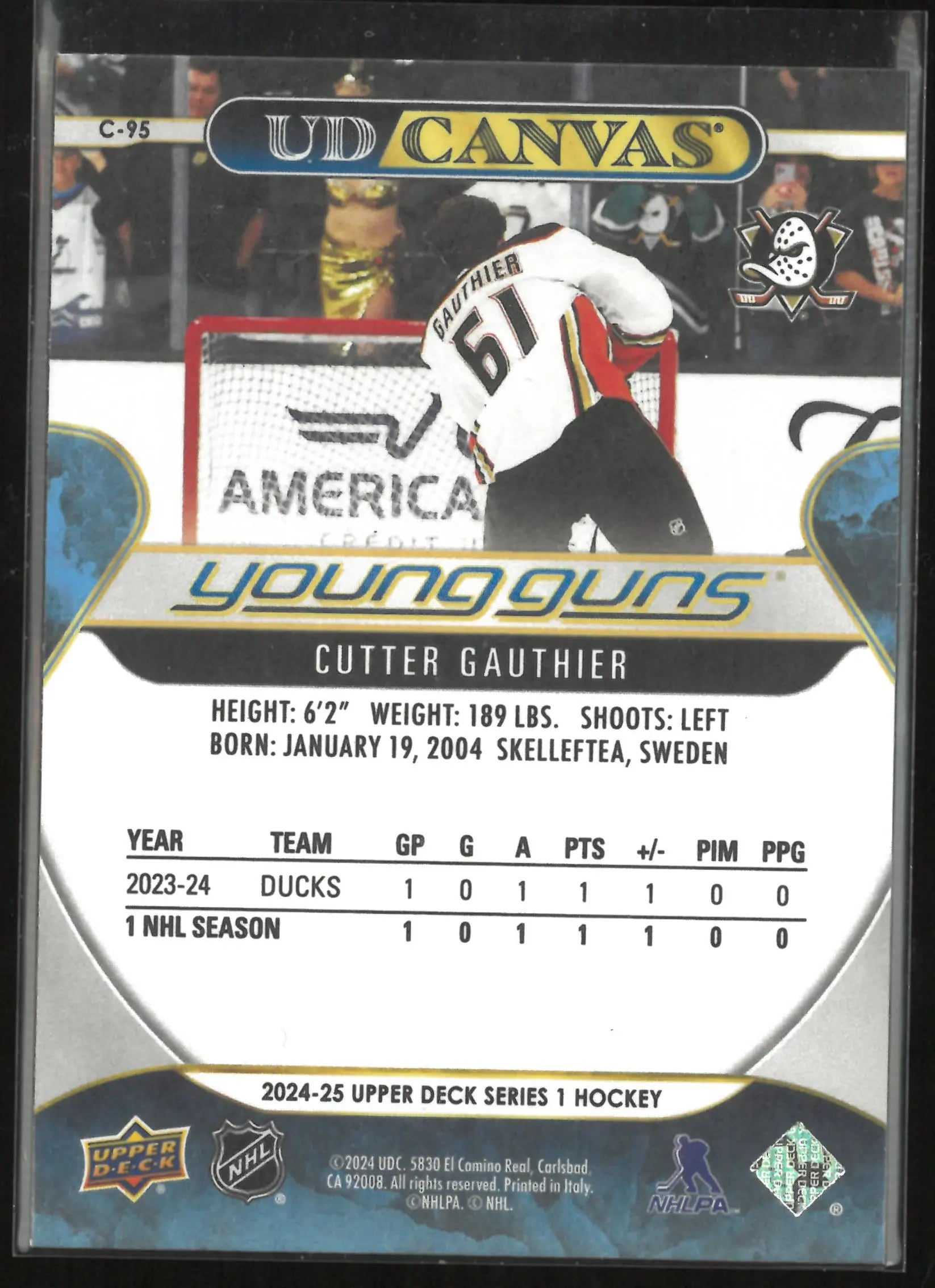 2024-25 Upper Deck Series 1 UD Canvas Young Guns Rookie Cutter Gauthier RC 