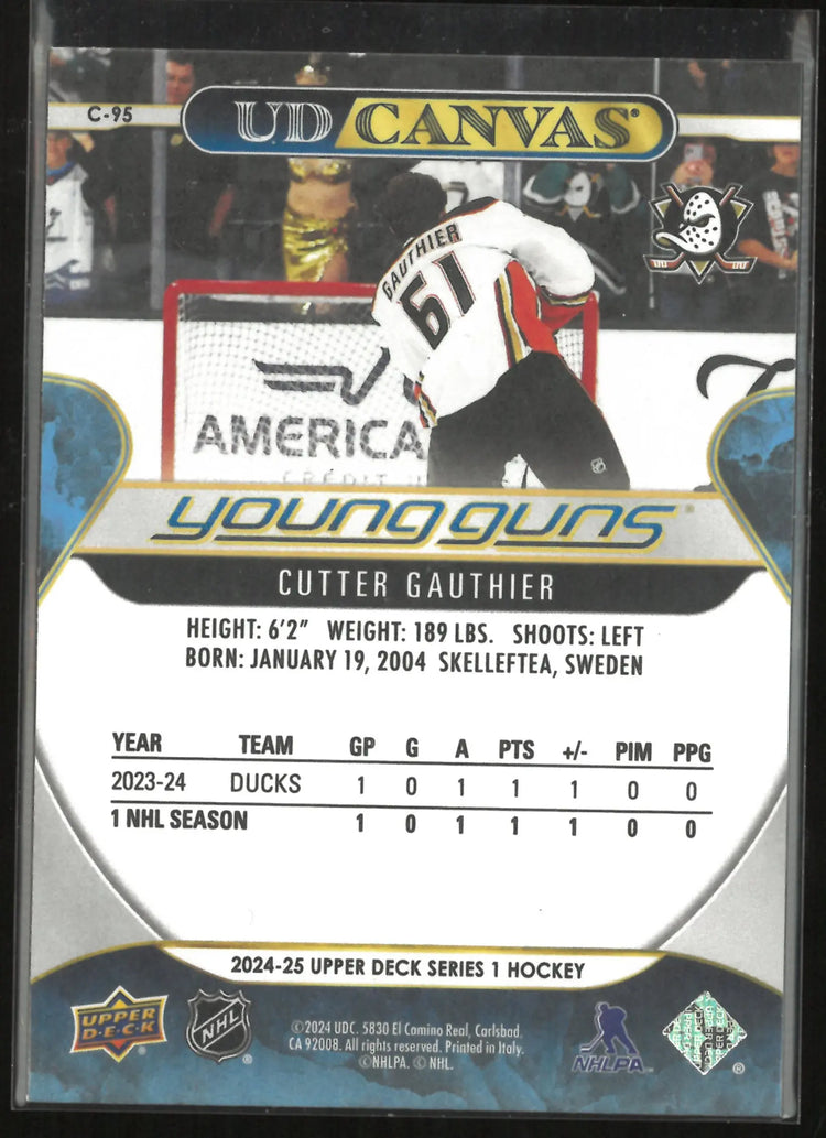 2024-25 Upper Deck Series 1 UD Canvas Young Guns Rookie Cutter Gauthier RC 