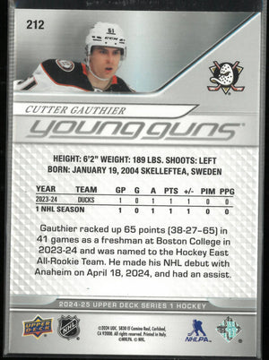 2024-25 Upper Deck Series 1 Young Guns Rookie Cutter Gauthier Deluxe /250 RC 