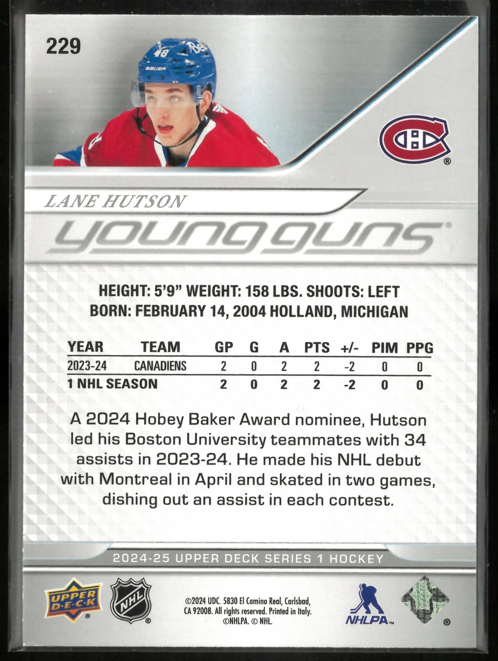 2024-25 Upper Deck Series 1 Young Guns Rookie Lane Hutson RC 