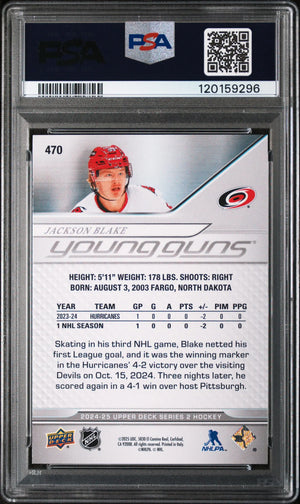 2024-25 Upper Deck Series 2 Hockey Jackson Blake Young Guns RC PSA 9 