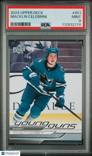 2024-25 Upper Deck Series 2 Hockey Macklin Celebrini Young Guns RC PSA 9 
