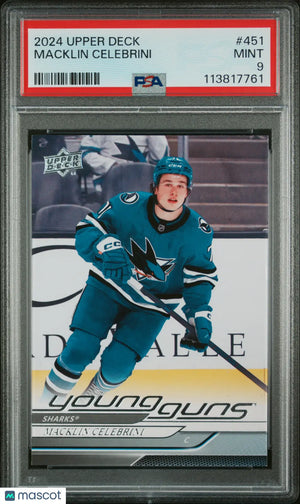 2024-25 Upper Deck Series 2 Hockey Macklin Celebrini Young Guns RC PSA 9 