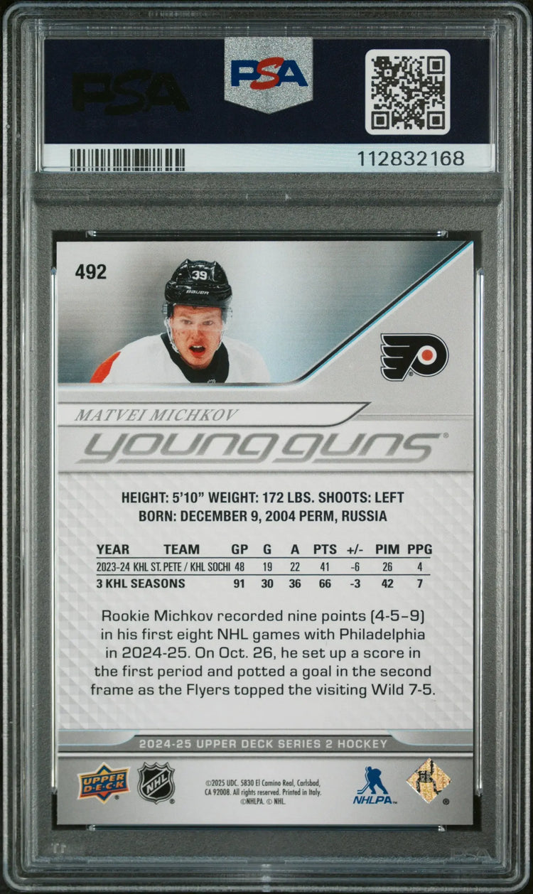 2024-25 Upper Deck Series 2 Hockey Matvei Michkov Young Guns RC PSA 10 