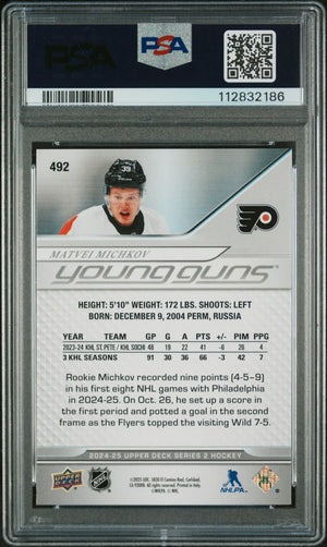 2024-25 Upper Deck Series 2 Hockey Matvei Michkov Young Guns RC PSA 9 