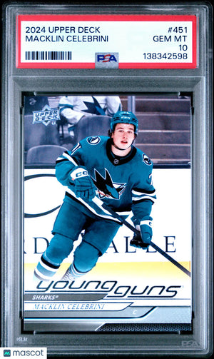 2024-25 Upper Deck Series 2 Macklin Celebrini Young Guns RC Rookie #451 PSA 10 