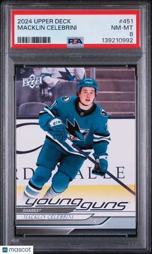 2024-25 Upper Deck Series 2 Macklin Celebrini Young Guns RC Rookie #451 PSA 8 