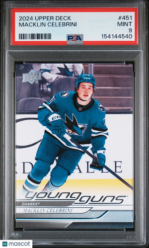 2024-25 Upper Deck Series 2 Macklin Celebrini Young Guns RC Rookie #451 PSA 9 