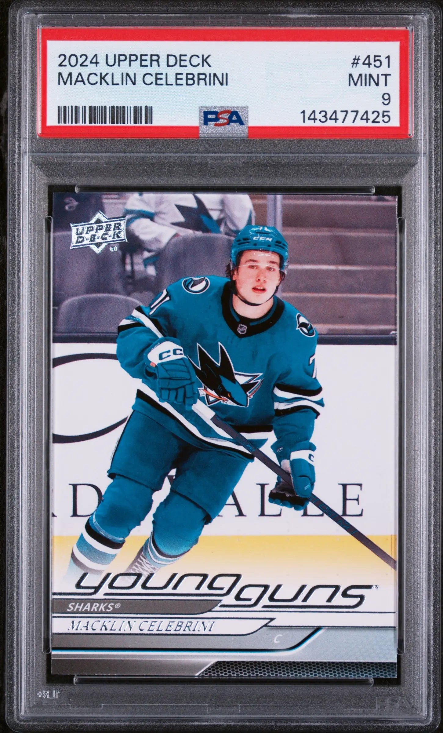2024-25 Upper Deck Series 2 Macklin Celebrini Young Guns RC Rookie #451 PSA 9 