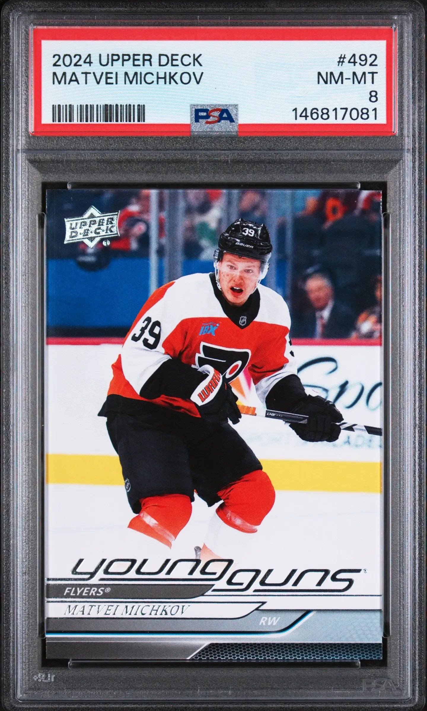 2024-25 Upper Deck Series 2 Matvei Michkov Young Guns RC Rookie #492 PSA 8 